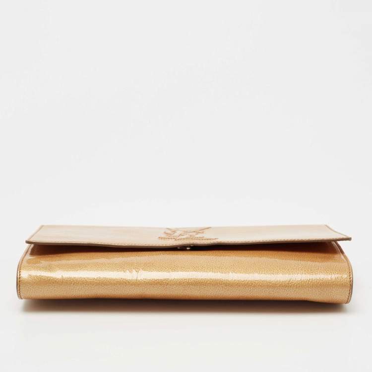 Pre Owned Yves Saint Laurent Gold Patent Leather Belle De Jour Clutch