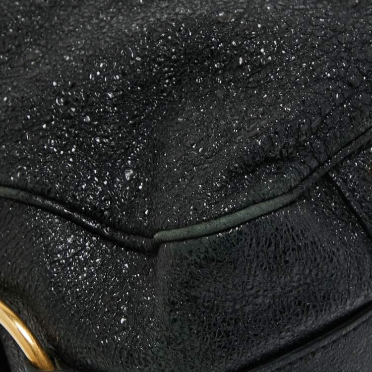 Pre Owned Yves Saint Laurent Black Crinkled Glossy Leather Muse Messenger Bag