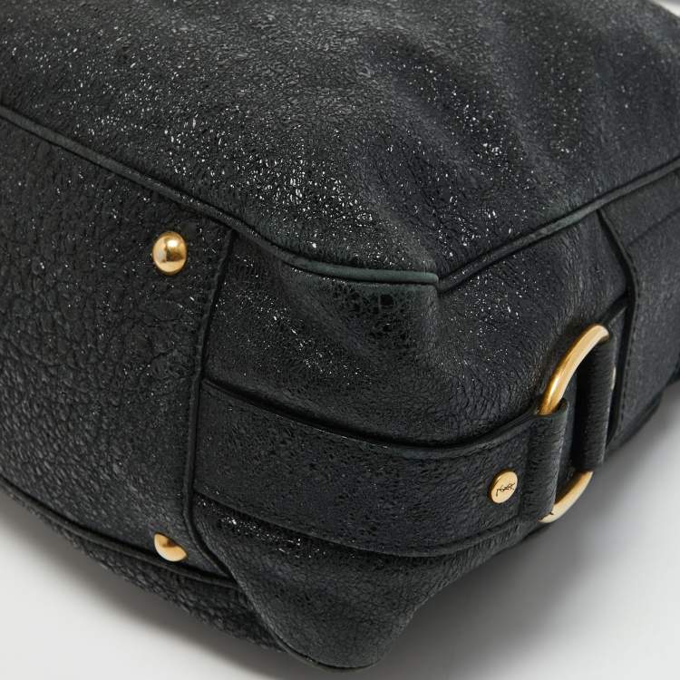 Pre Owned Yves Saint Laurent Black Crinkled Glossy Leather Muse Messenger Bag