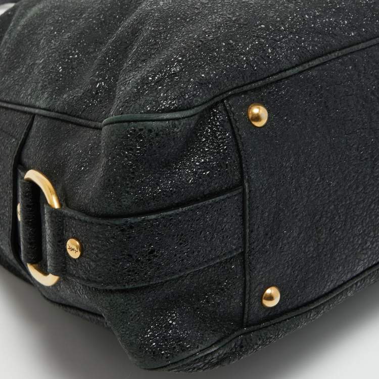 Pre Owned Yves Saint Laurent Black Crinkled Glossy Leather Muse Messenger Bag