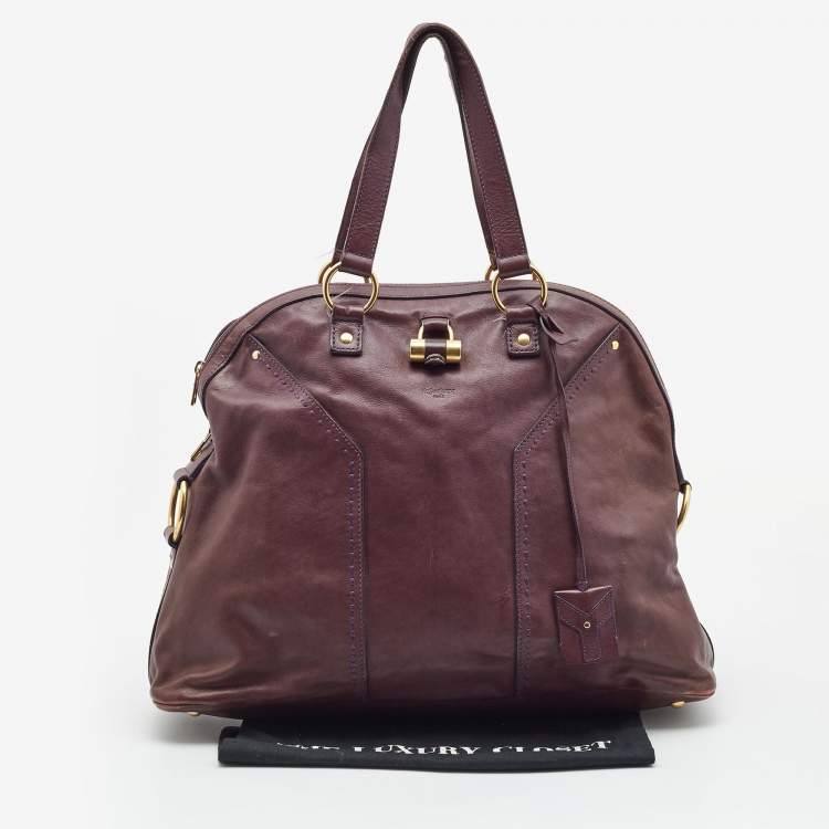 Pre Owned Yves Saint Laurent Purple Leather Oversized Muse Bag
