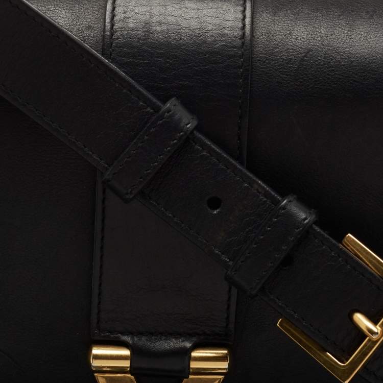Pre Owned Yves Saint Laurent Black Leather Y-Ligne Flap Shoulder Bag