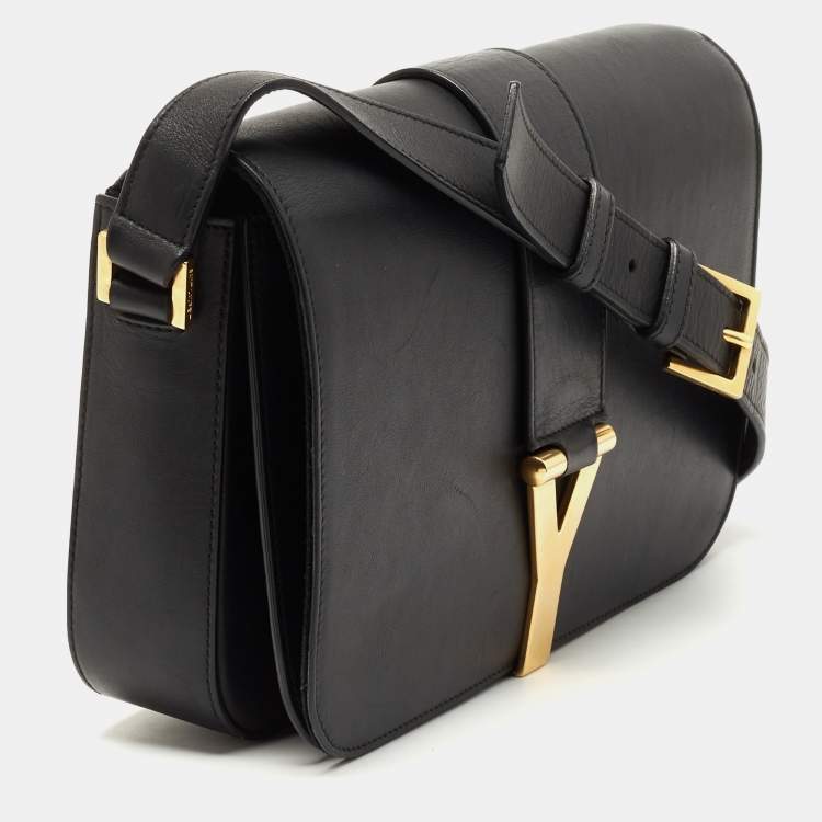 Pre Owned Yves Saint Laurent Black Leather Y-Ligne Flap Shoulder Bag
