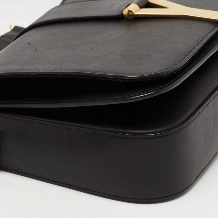 Pre Owned Yves Saint Laurent Black Leather Y-Ligne Flap Shoulder Bag