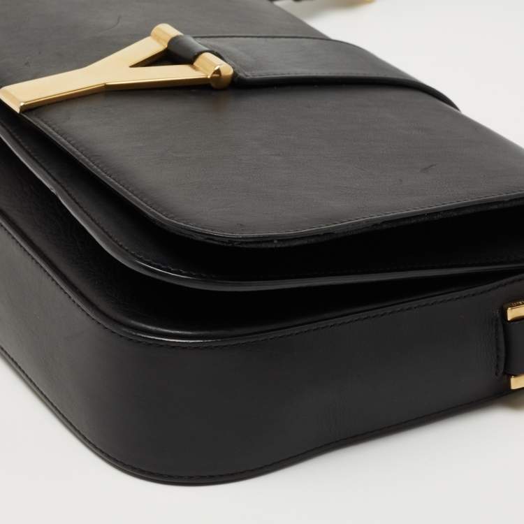 Pre Owned Yves Saint Laurent Black Leather Y-Ligne Flap Shoulder Bag