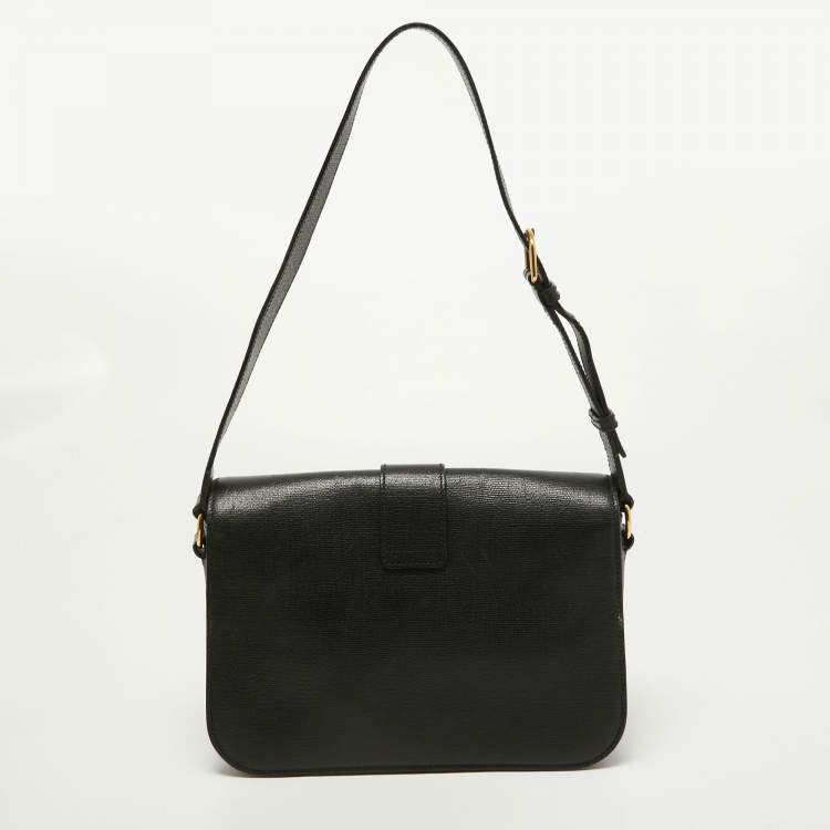 Pre Owned Yves Saint Laurent Black Leather Large Chyc Flap Shoulder Bag