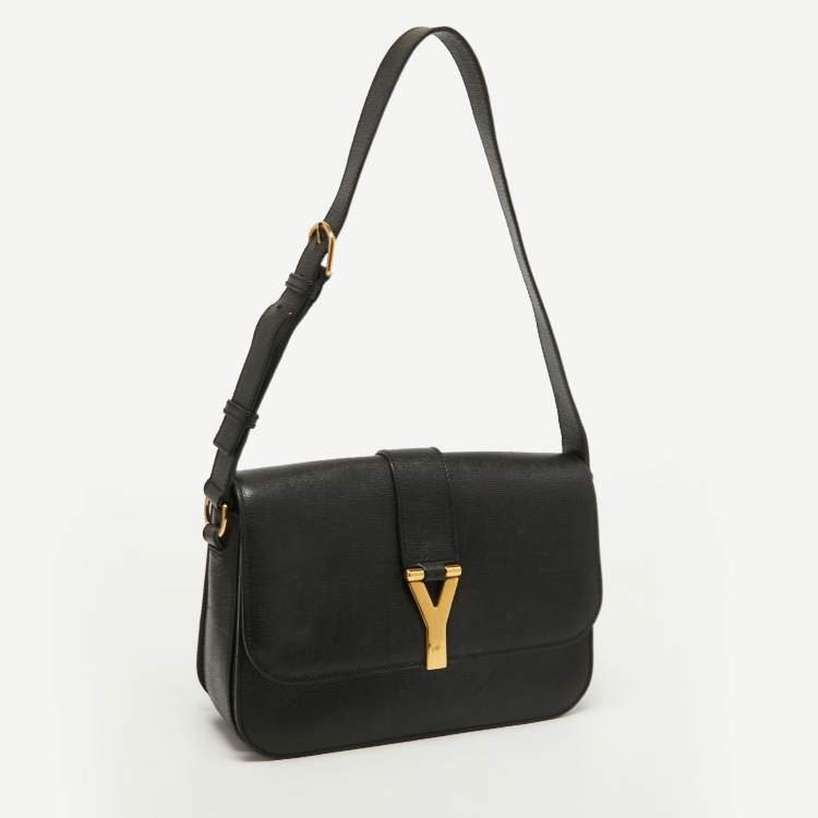 Pre Owned Yves Saint Laurent Black Leather Large Chyc Flap Shoulder Bag