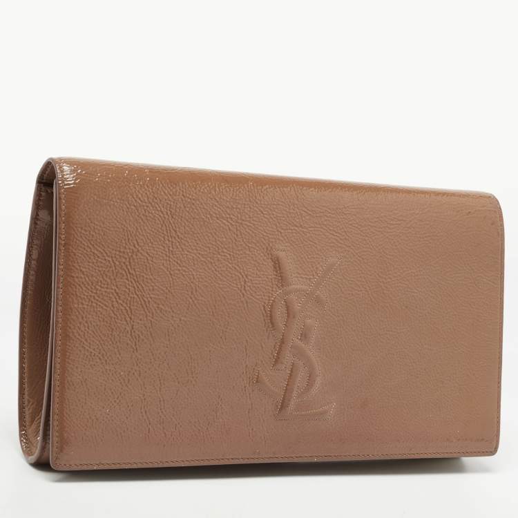 Pre Owned Yves Saint Laurent Brown Patent Leather Belle De Jour Clutch