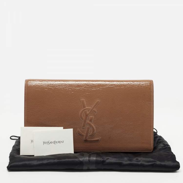 Pre Owned Yves Saint Laurent Brown Patent Leather Belle De Jour Clutch