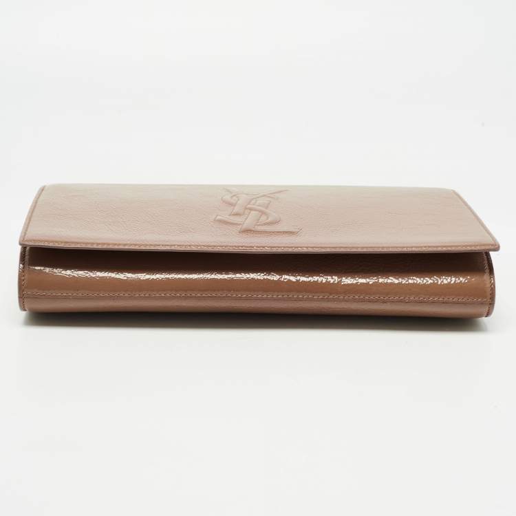 Pre Owned Yves Saint Laurent Brown Patent Leather Belle De Jour Clutch