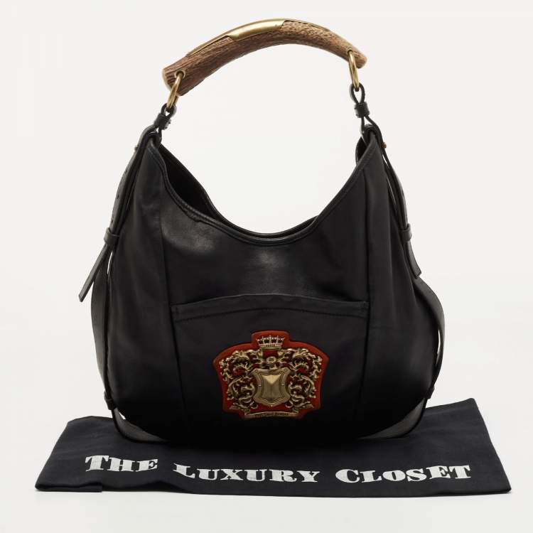 Pre Owned Yves Saint Laurent Black Leather Mombasa Crest Hobo
