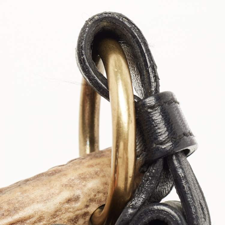 Pre Owned Yves Saint Laurent Black Leather Mombasa Crest Hobo