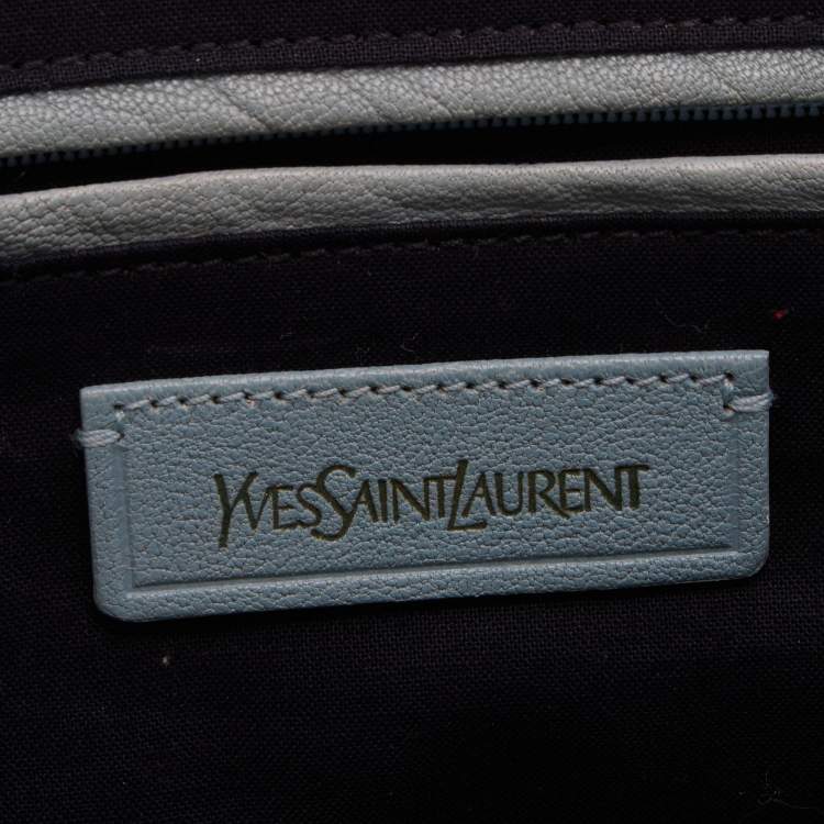 Pre Owned Yves Saint Laurent Pale Blue Leather Medium Cabas Chyc Tote