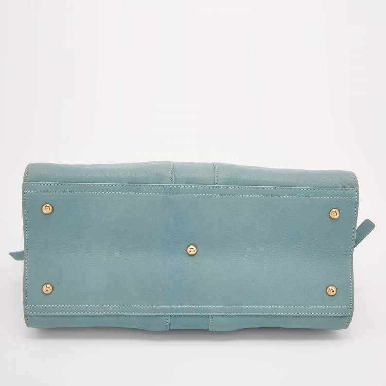 Pre Owned Yves Saint Laurent Pale Blue Leather Medium Cabas Chyc Tote