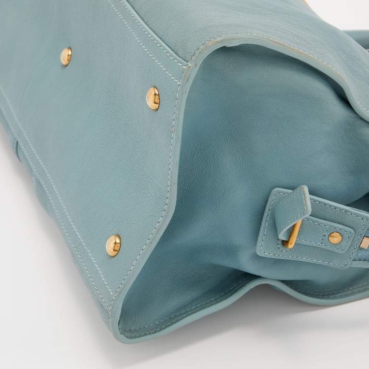 Pre Owned Yves Saint Laurent Pale Blue Leather Medium Cabas Chyc Tote