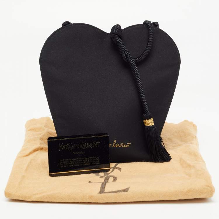 Pre Owned Yves Saint Laurent Black Satin Heart Crossbody Bag