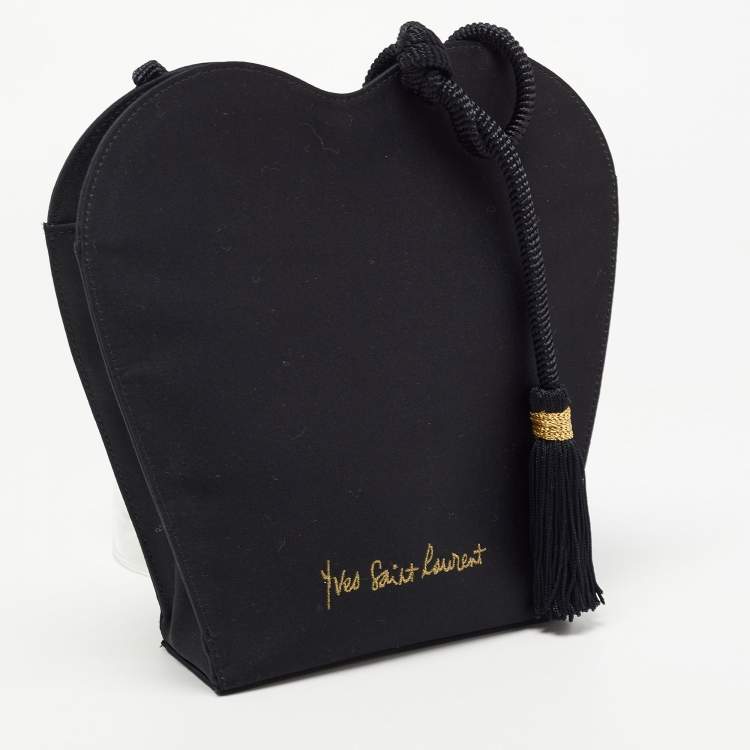 Pre Owned Yves Saint Laurent Black Satin Heart Crossbody Bag