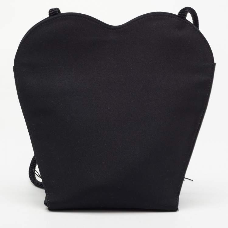 Pre Owned Yves Saint Laurent Black Satin Heart Crossbody Bag