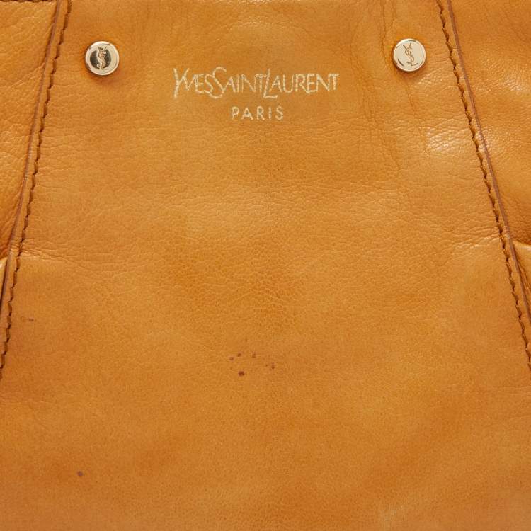 Pre Owned Yves Saint Laurent Dark Beige Leather Horn Mala Mala Bag