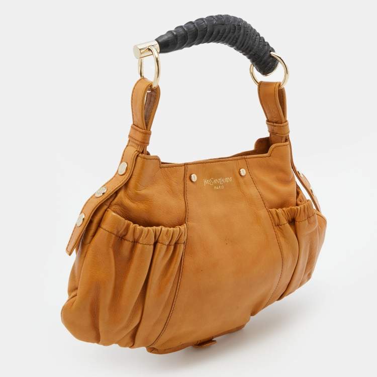 Pre Owned Yves Saint Laurent Dark Beige Leather Horn Mala Mala Bag