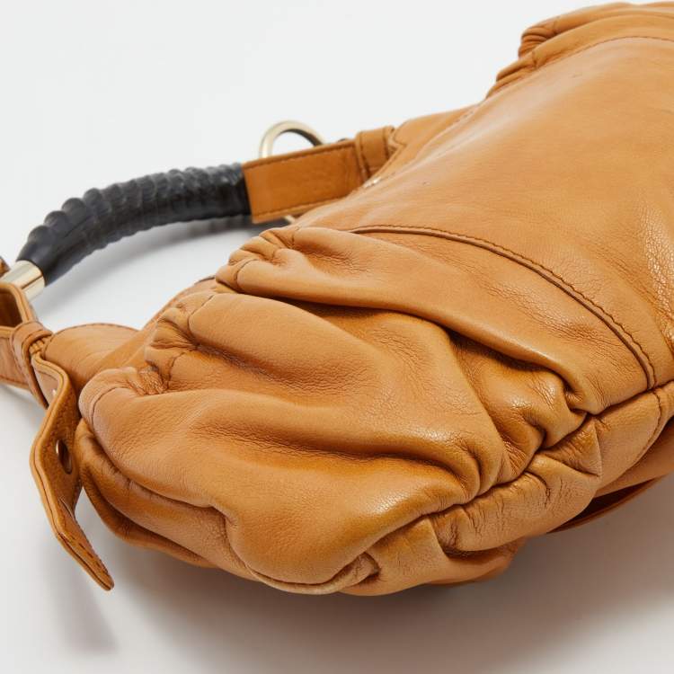 Pre Owned Yves Saint Laurent Dark Beige Leather Horn Mala Mala Bag