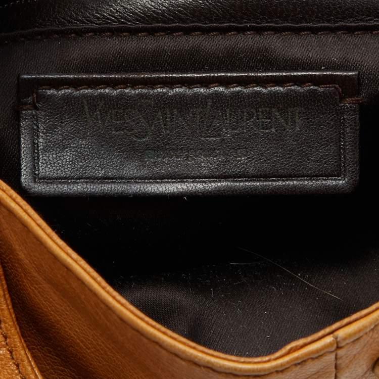 Pre Owned Yves Saint Laurent Dark Beige Leather Horn Mala Mala Bag