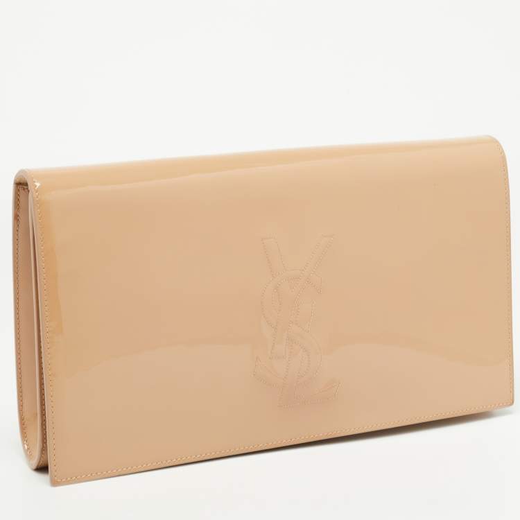 Pre Owned Yves Saint Laurent Beige Patent Leather Belle De Jour Flap Clutch