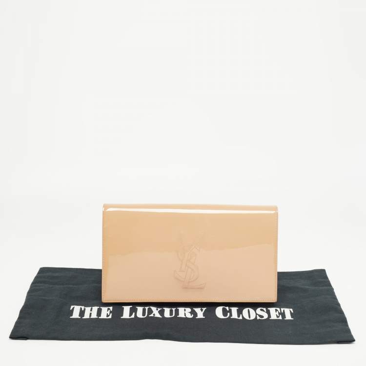 Pre Owned Yves Saint Laurent Beige Patent Leather Belle De Jour Flap Clutch