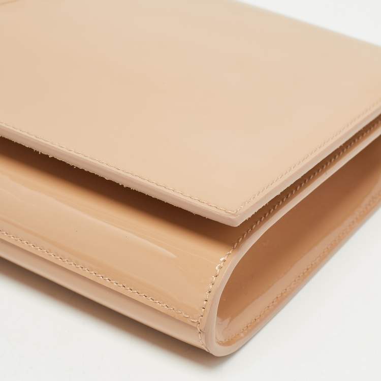 Pre Owned Yves Saint Laurent Beige Patent Leather Belle De Jour Flap Clutch