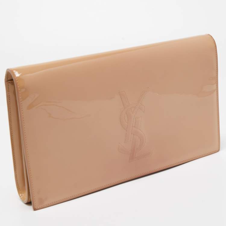 Pre Owned Yves Saint Laurent Beige Patent Leather Belle De Jour Flap Clutch