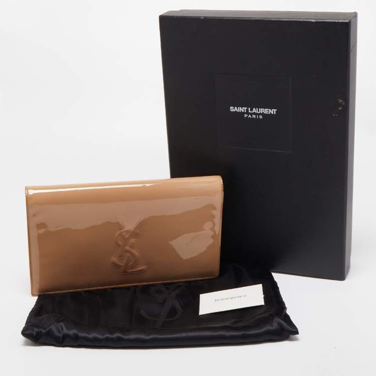 Pre Owned Yves Saint Laurent Beige Patent Leather Belle De Jour Flap Clutch