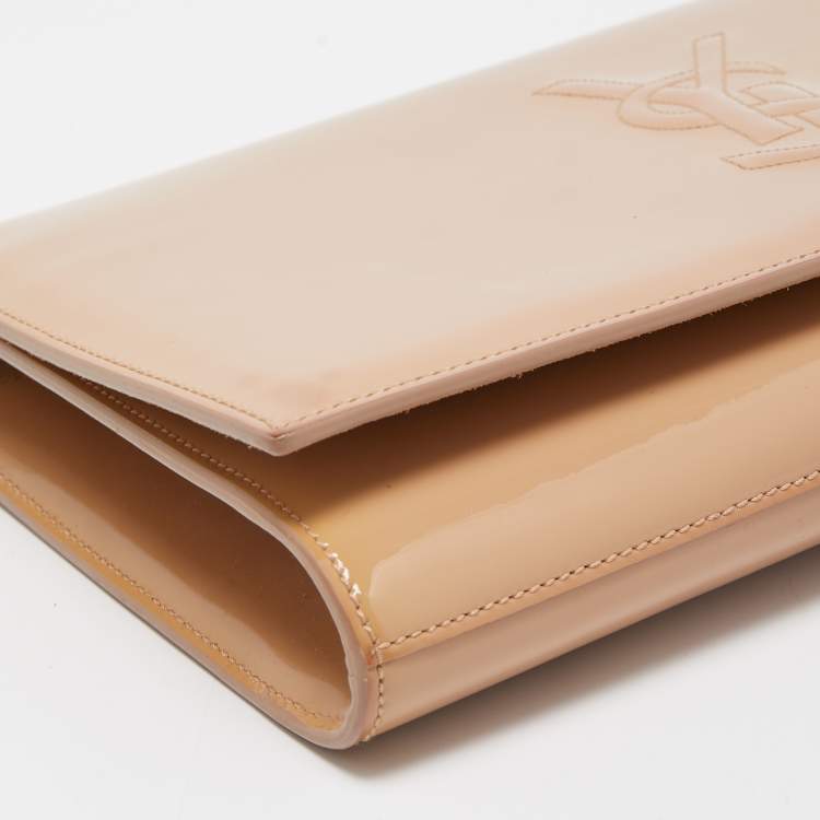 Pre Owned Yves Saint Laurent Beige Patent Leather Belle De Jour Flap Clutch