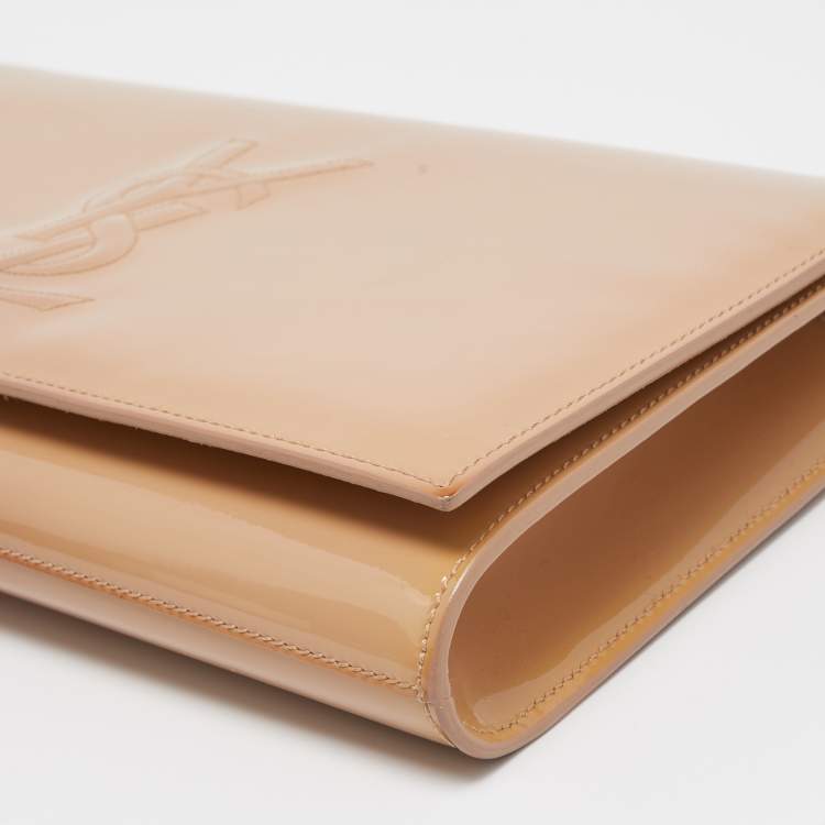Pre Owned Yves Saint Laurent Beige Patent Leather Belle De Jour Flap Clutch