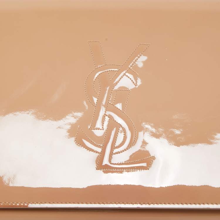Pre Owned Yves Saint Laurent Beige Patent Leather Belle De Jour Flap Clutch