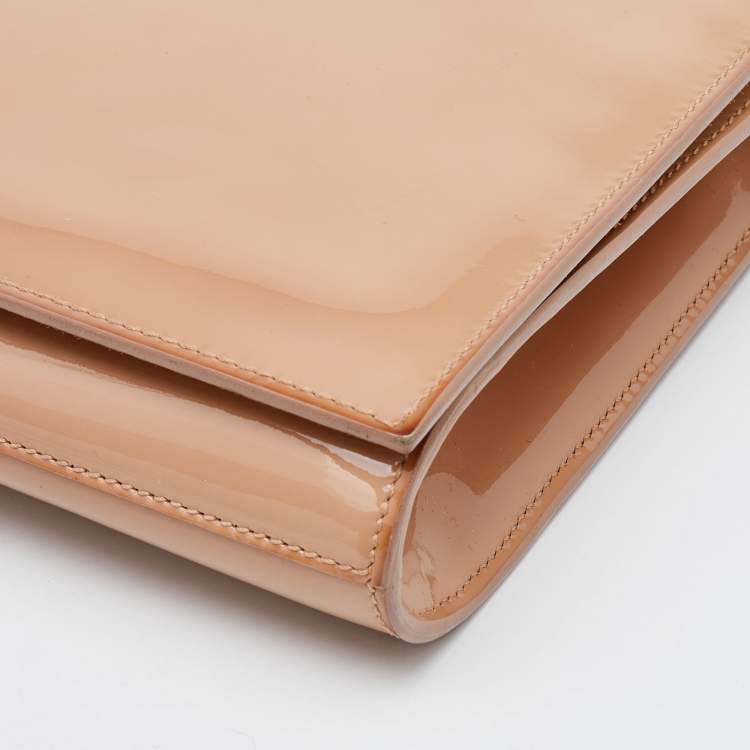 Pre Owned Yves Saint Laurent Beige Patent Leather Belle De Jour Flap Clutch