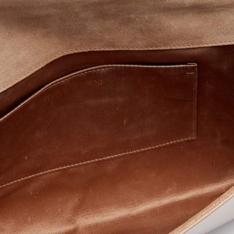 Pre Owned Yves Saint Laurent Beige Patent Leather Belle De Jour Flap Clutch