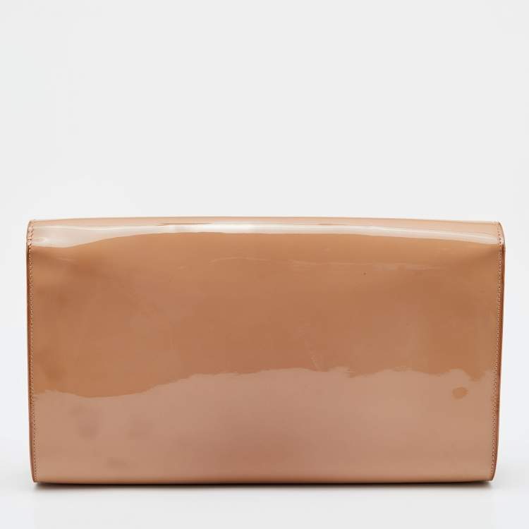 Pre Owned Yves Saint Laurent Beige Patent Leather Belle De Jour Flap Clutch
