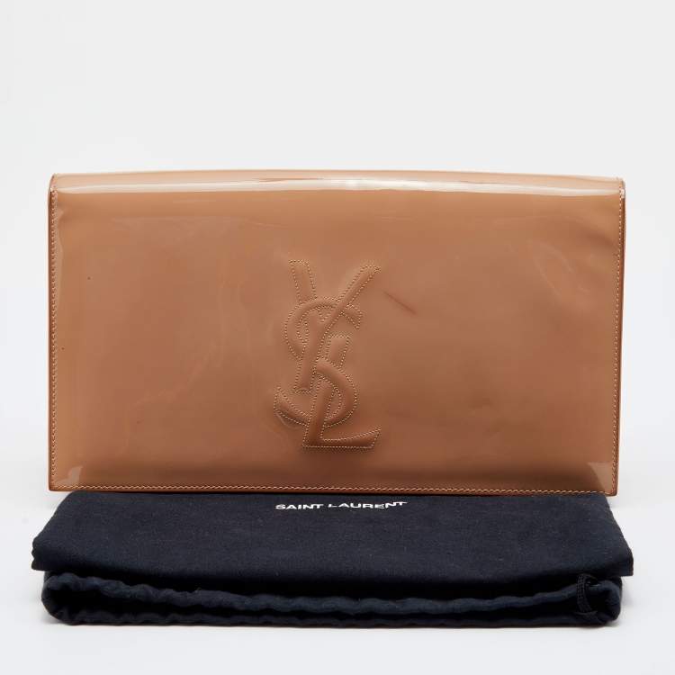 Pre Owned Yves Saint Laurent Beige Patent Leather Belle De Jour Flap Clutch