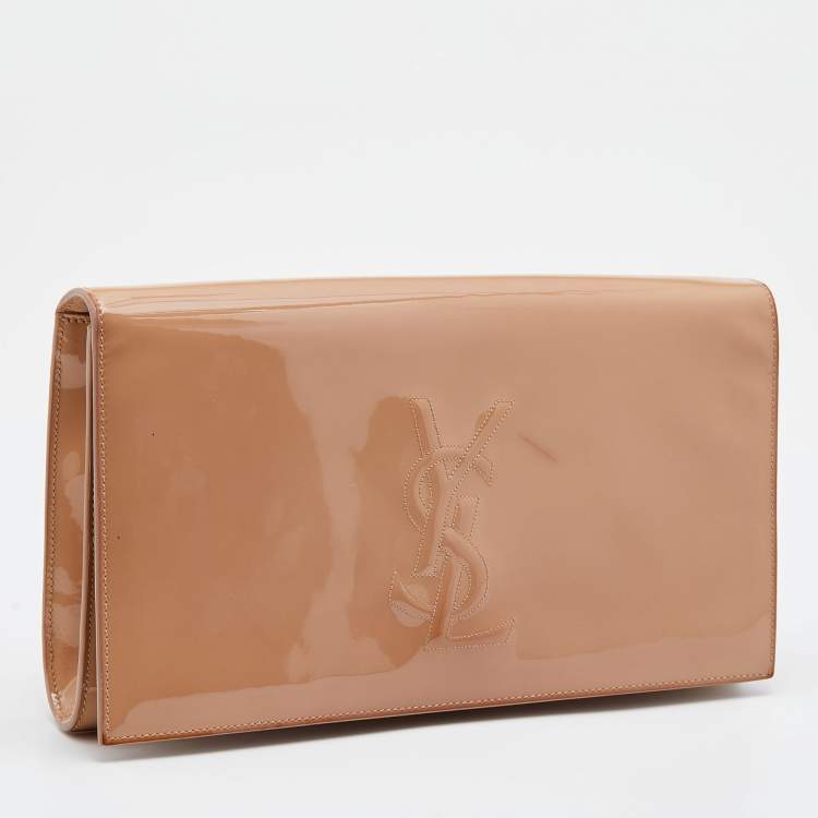 Pre Owned Yves Saint Laurent Beige Patent Leather Belle De Jour Flap Clutch