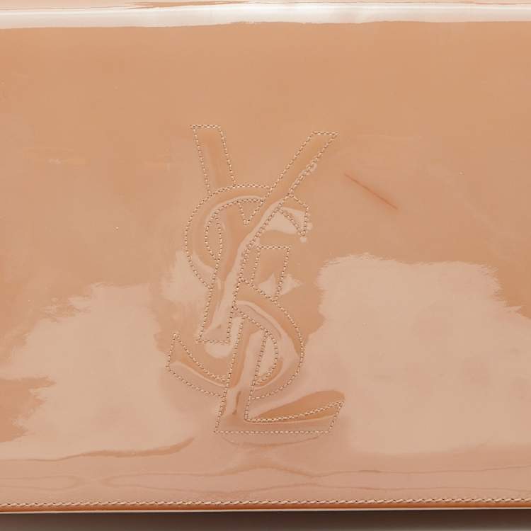 Pre Owned Yves Saint Laurent Beige Patent Leather Belle De Jour Flap Clutch