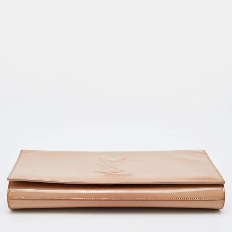 Pre Owned Yves Saint Laurent Beige Patent Leather Belle De Jour Flap Clutch