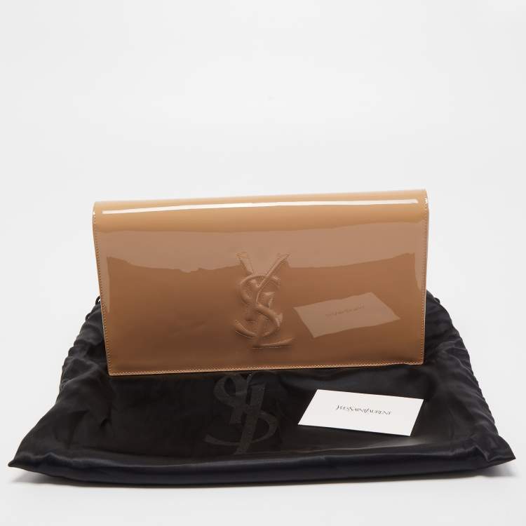 Pre Owned Yves Saint Laurent Beige Patent Leather Belle De Jour Flap Clutch