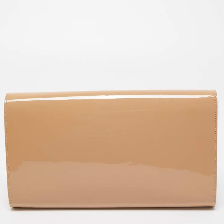 Pre Owned Yves Saint Laurent Beige Patent Leather Belle De Jour Flap Clutch