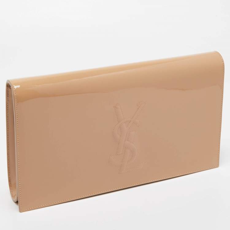 Pre Owned Yves Saint Laurent Beige Patent Leather Belle De Jour Flap Clutch