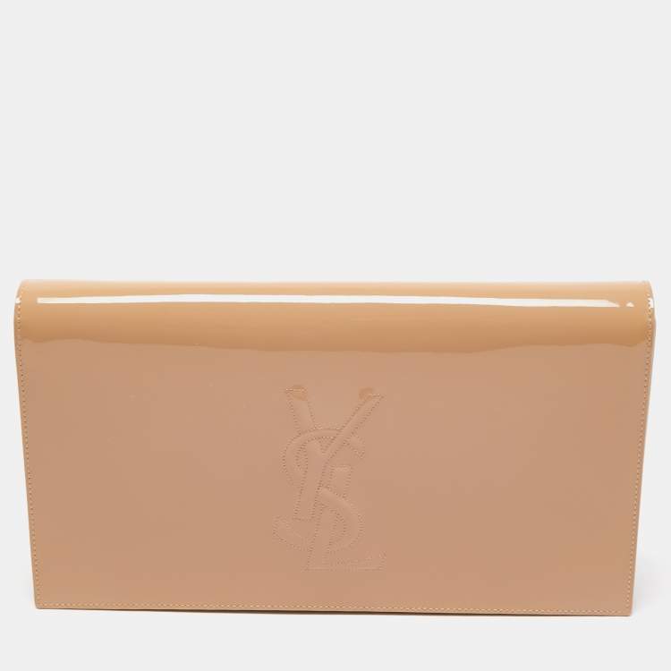 Pre Owned Yves Saint Laurent Beige Patent Leather Belle De Jour Flap Clutch