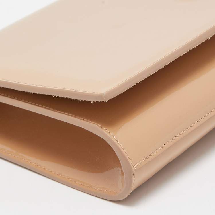 Pre Owned Yves Saint Laurent Beige Patent Leather Belle De Jour Flap Clutch