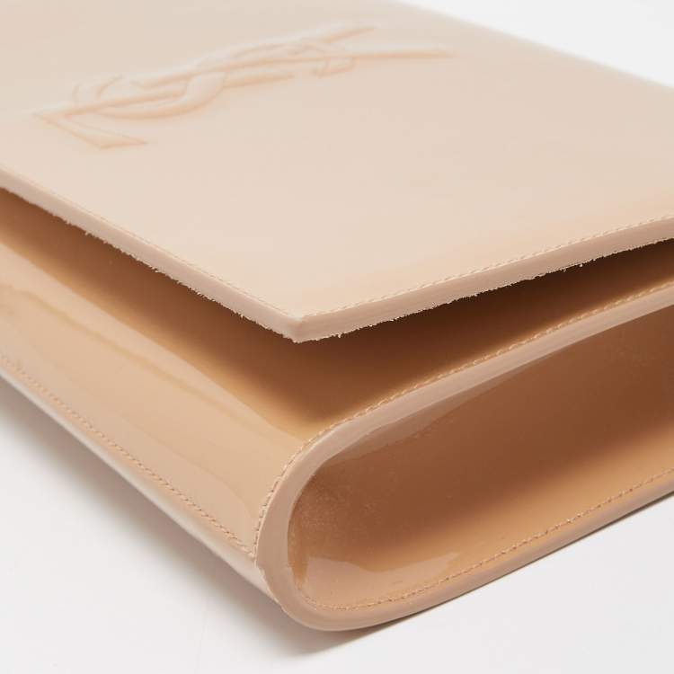 Pre Owned Yves Saint Laurent Beige Patent Leather Belle De Jour Flap Clutch