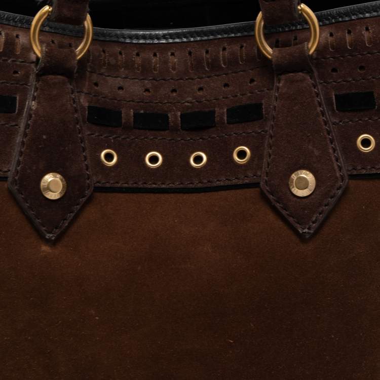 Pre Owned Yves Saint Laurent Brown Suede Eyelet Embellished Tote