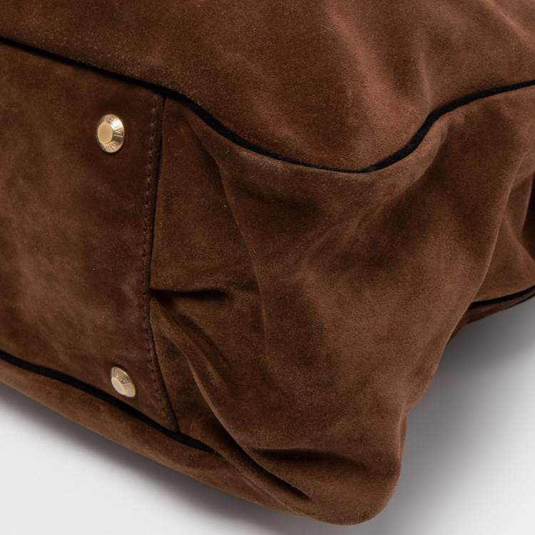 Pre Owned Yves Saint Laurent Brown Suede Eyelet Embellished Tote