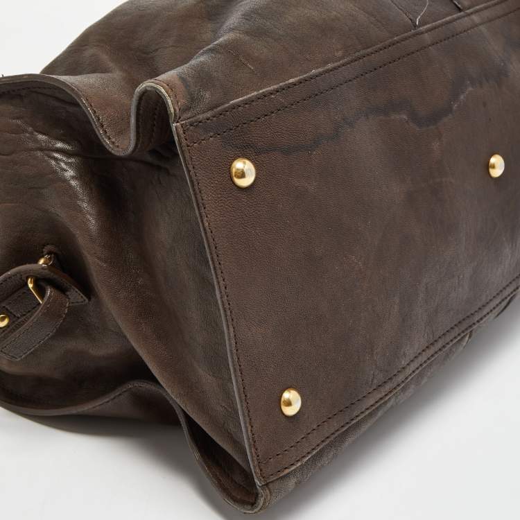 Pre Owned Yves Saint Laurent Dark Brown Leather Large Y Cabas Chyc Tote